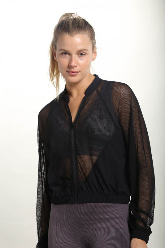 Mesh Cropped Zip-Up Jacket